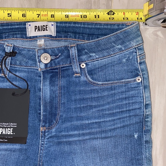 Paige Skyline Skinny Crop, Distressed, Mid-Rise, 27x25, NWT, $219 MSRP - Picture 5 of 14